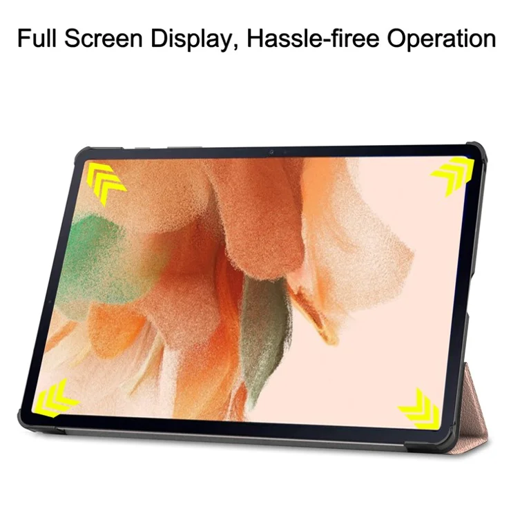 Full Protection Stable Tri-fold Stand Stand Design Leather Case for Samsung Galaxy Tab S7 FE SM-T730/SM-T736 - Rose Gold