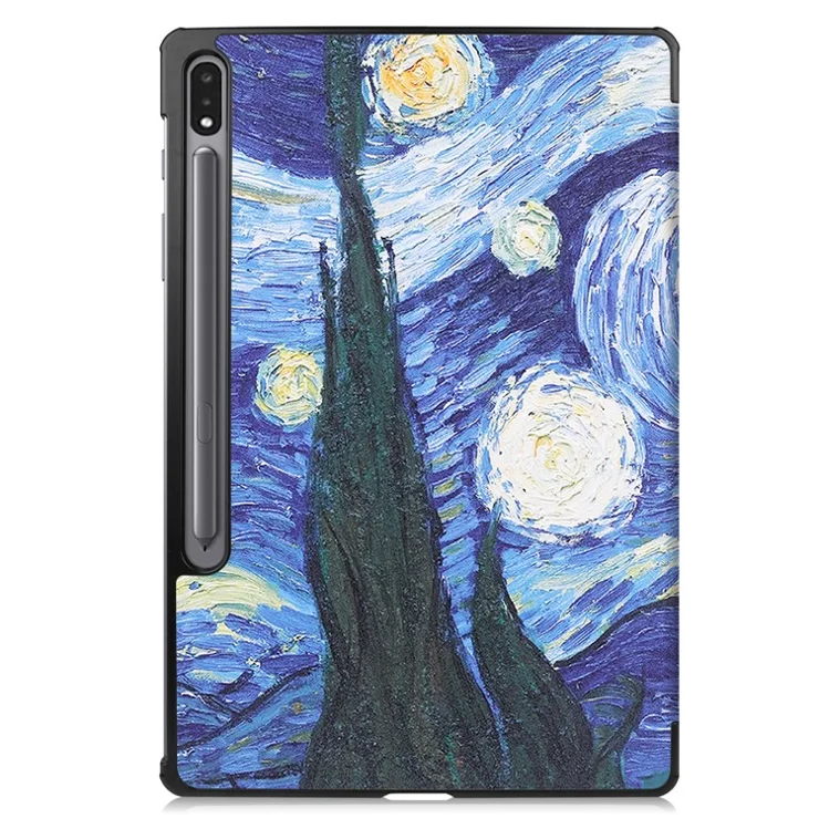 Pattern Printing Tri-fold PU Leather Tablet Stand Cover Case for Samsung Galaxy Tab S7 FE SM-T730/SM-T736 - Painting