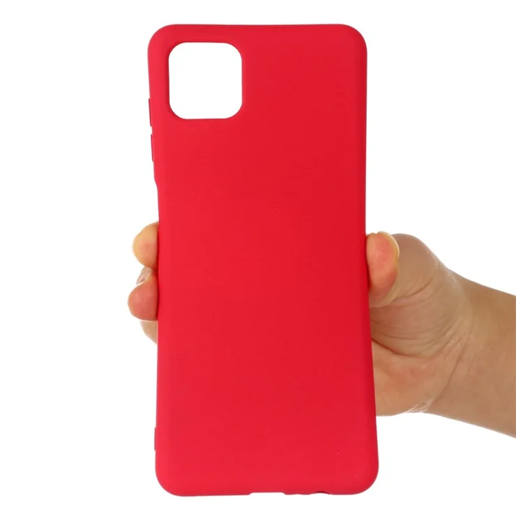 For Samsung Galaxy A22 5G (EU Version) Liquid Silicone Phone Case Shockproof Protective Cover with Handy Strap - Red