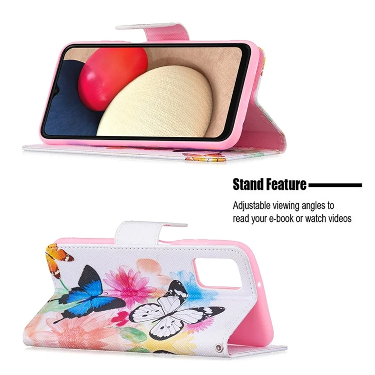 Stand Book Design Pattern Printing Premium PU Leather Flip Folio Cover for Samsung Galaxy A03s (166.5 x 75.98 x 9.14mm) - Butterflies