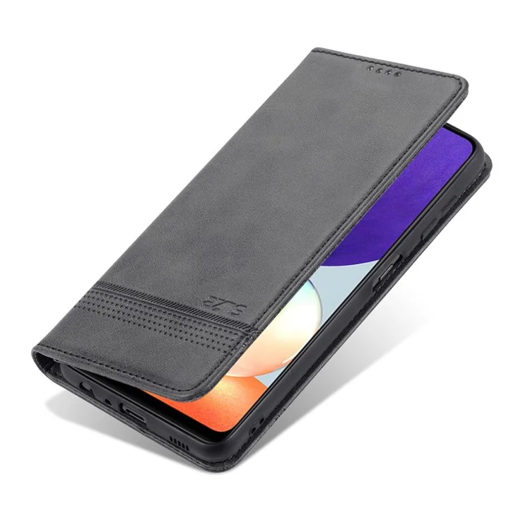 AZNS Premium PU Leather Auto-absorbed Magnetic Closure Stand Function Wallet Flip Cover for Samsung Galaxy A22 4G (EU Version) - Black