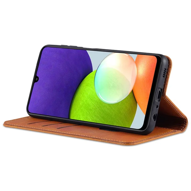 AZNS Premium PU Leather Auto-absorbed Magnetic Closure Stand Function Wallet Flip Cover for Samsung Galaxy A22 4G (EU Version) - Black
