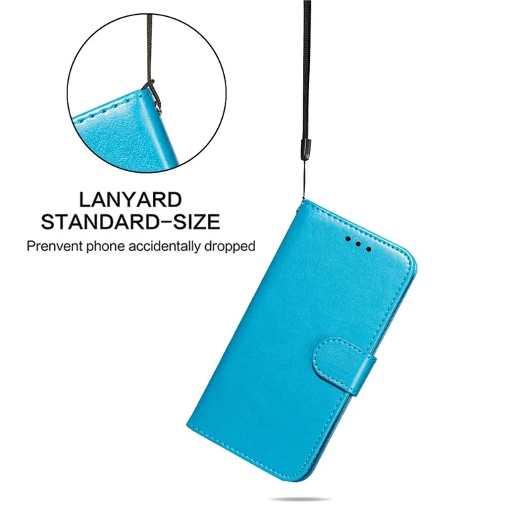 Solid Color Full Protection Leather Stand Wallet Phone Case with Strap for Samsung Galaxy A22 5G (EU Version) - Blue