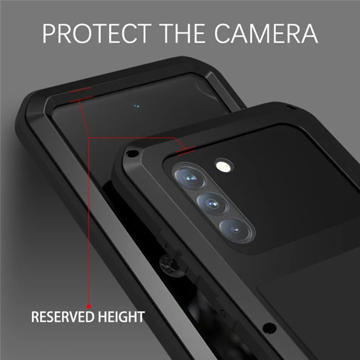 LOVE MEI Shockproof Dropproof Dustproof Phone Protective Case for Samsung Galaxy S21 FE [Metal+Silicone+Tempered Glass] - Army Green