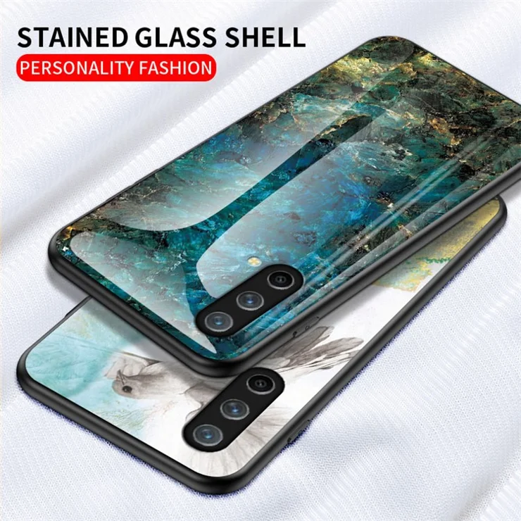 Drop-Proof Marbling Pattern Tempered Glass Cell Phone Cover for OnePlus Nord CE 5G - Blood Red Marble