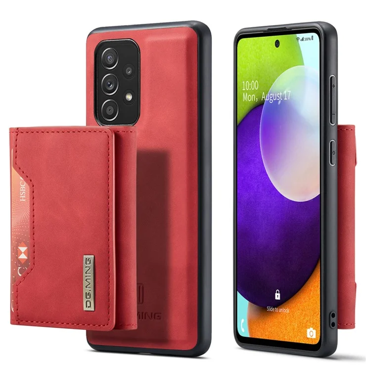 DG.MING M2 Series Anti-fall Tri-fold Wallet Magnetic Kickstand Leather Case for Samsung Galaxy A52 4G/5G / A52s 5G - Red