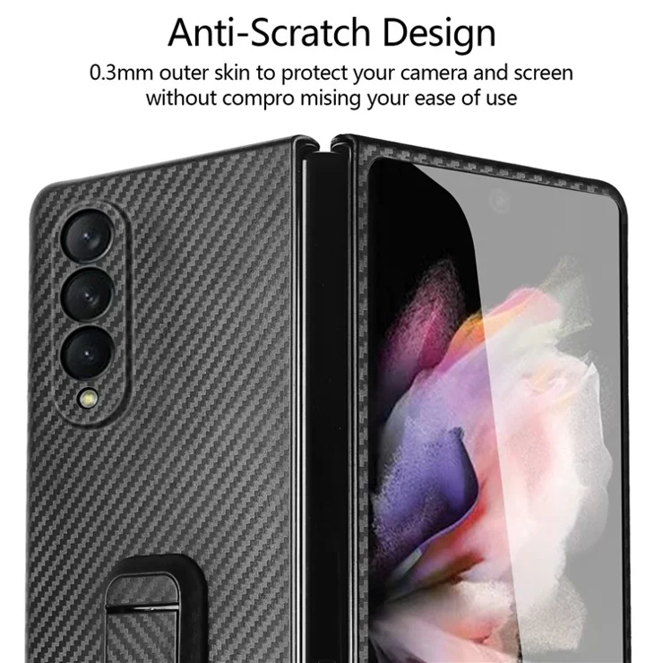For Samsung Galaxy Z Fold3 5G Anti-Scratch Reinforced Corner Phone Case PU Leather + PC Hybrid Defender Protective Shockproof Cover with Tempered Glass Screen Protector - Black