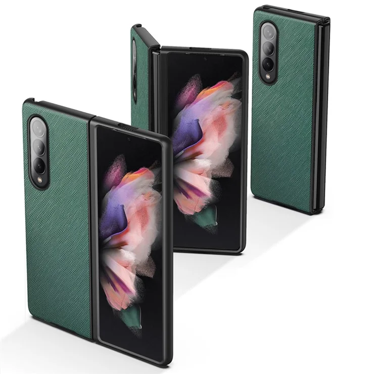 Cross Texture Leather Coated Hard PC Phone Case Shell for Samsung Galaxy Z Fold3 5G - Green