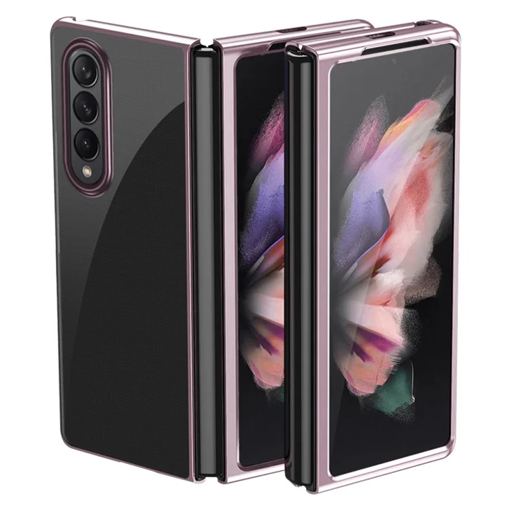 Electroplating Frame Drop-Proof PC Phone Cover Folding Case for Samsung Galaxy Z Fold3 5G - Rose Gold