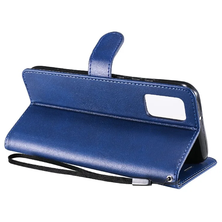 For Samsung Galaxy A02s (166.5x75.9x9.2mm) Case Solid Color Leather Mobile Cover Wallet Stand with Strap - Blue