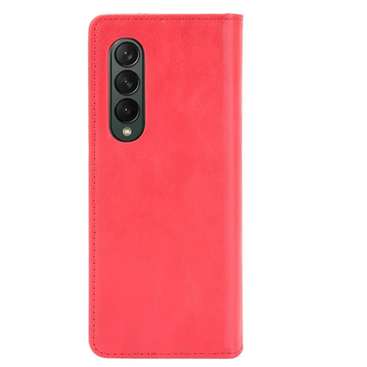 Folio Flip Auto-absorbed Retro Leather Wallet Phone Case for Samsung Galaxy Z Fold3 5G - Red