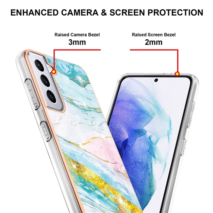 Marble Pattern Soft TPU Mobile Phone Cover IMD IML Electroplating Back Case for Samsung Galaxy S21 5G/4G - Green 004