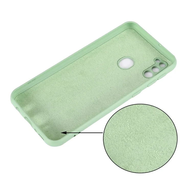 Anti-Scratch Microfiber Liner Shock Absorption Liquid Silicone Case with Strap for Samsung Galaxy M21 2021 - Green