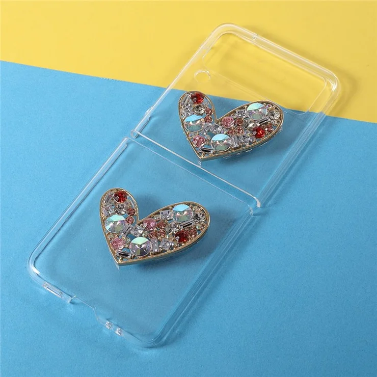 2-Pieces Design Anti-Collision Rhinestone Decoration PC + TPU Hybrid Cover Shell for Samsung Galaxy Z Flip3 5G - Heart