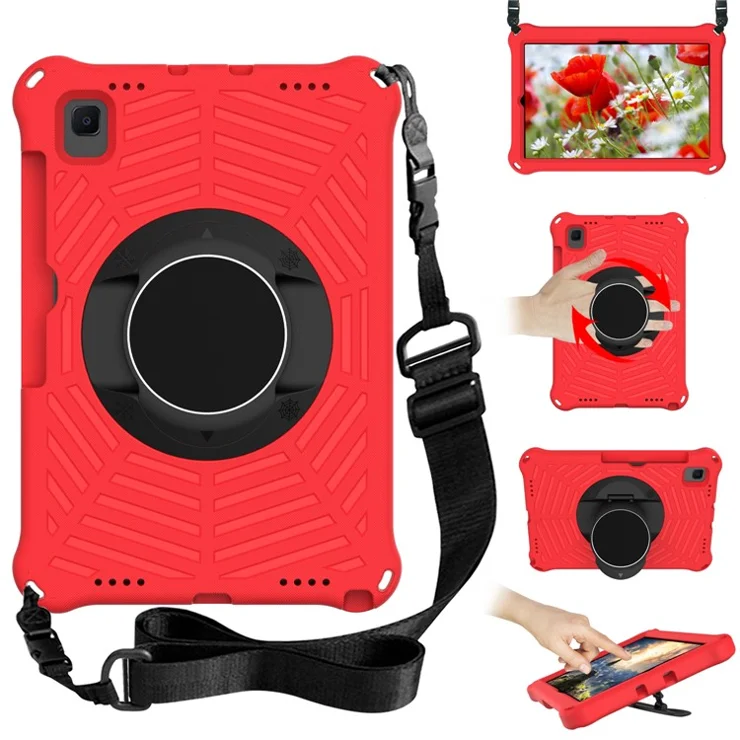 Spider Web Kickstand EVA Tablet Case with Shoulder Strap for Samsung Galaxy Tab S6 Lite (2020) P615 P610 / (2022) / (2024) - Red
