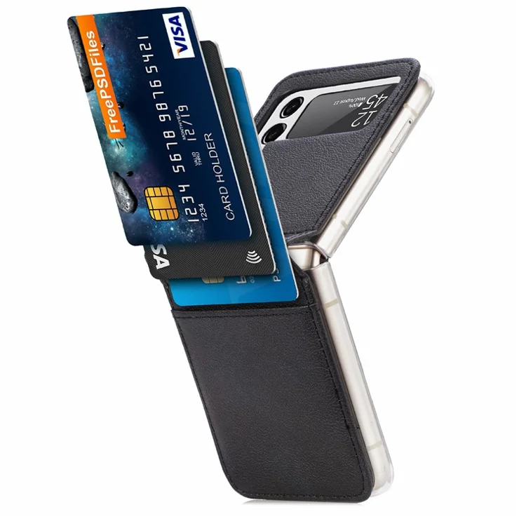 Slim Light Card Slot Design Stylish PU Leather Phone Case for Samsung Galaxy Z Flip3 5G - Black