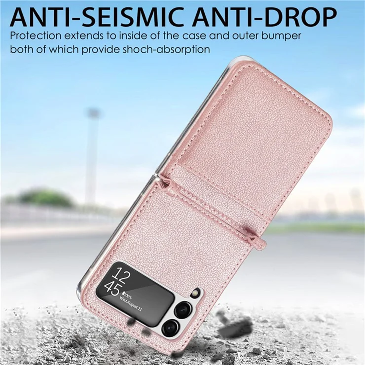 Slim Light Card Slot Design Stylish PU Leather Phone Case for Samsung Galaxy Z Flip3 5G - Pink