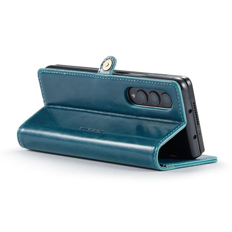 CASEME 003 Series Waxy Texture Magnetic Closure Wallet Leather Phone Stand Cover Case for Samsung Galaxy Z Fold3 5G - Blue