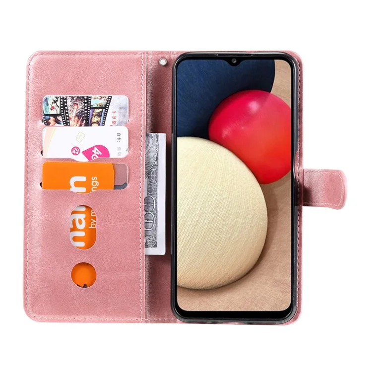 PU Leather Phone Case Drop-Resistant Folio Flip Stand Wallet Zipper Pocket Design Case for Samsung Galaxy A03s (164.2 x 75.9 x 9.1mm) - Rose Gold