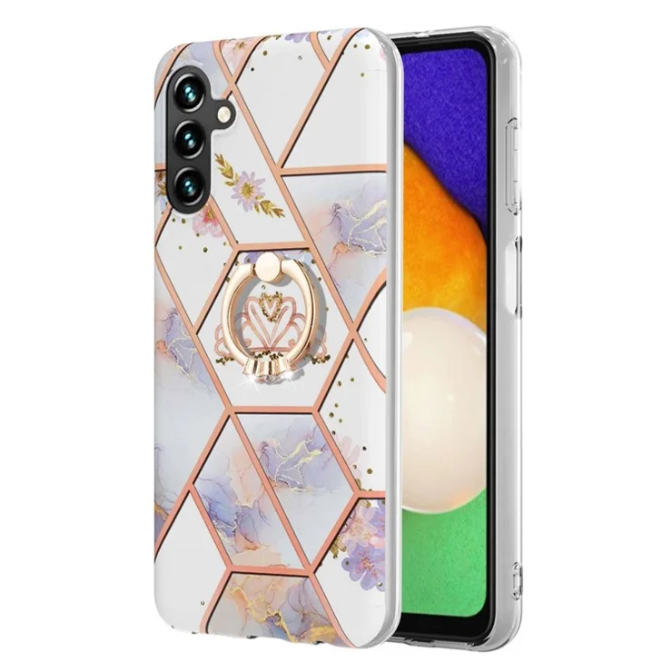 For Samsung Galaxy A13 5G / A04s 4G (164.7 x 76.7 x 9.1 mm) IMD Design Marble Pattern Phone Case Scratch-resistant Swivel Ring Kickstand Durable Soft TPU Phone Shell - Crown