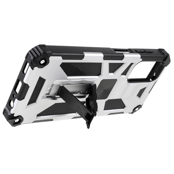 Military Grade Built-in Kickstand Drop-proof Well-protected Hybrid Hard PC Soft TPU Phone Case Shell for Samsung Galaxy A13 5G / A13 4G / A04 4G (164.4 x 76.3 x 9.1 mm) / A04s 4G (164.7 x 76.7 x 9.1 mm) - Silver
