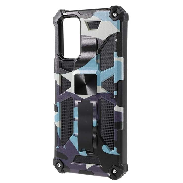 Military Grade Camouflage Design Anti-fall Phone Case Cover with Hidden Kickstand and Built-in Metal Sheet for Samsung Galaxy A13 5G - Light Green