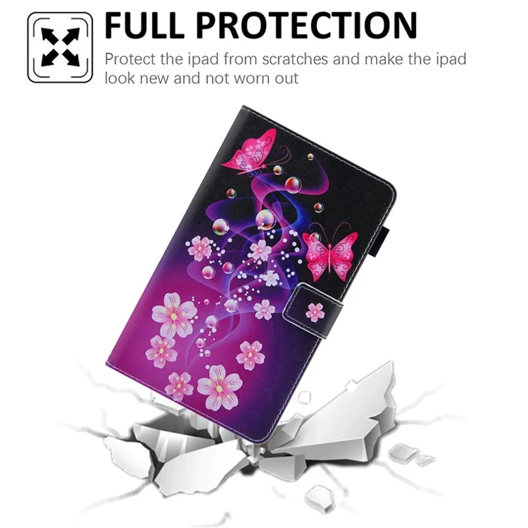Pattern Printing Card Slots PU Leather Tablet Case for Samsung Galaxy Tab A8 10.5 (2021) SM-X200 X205 / A8 10.5 (2022) - Pink Butterflies