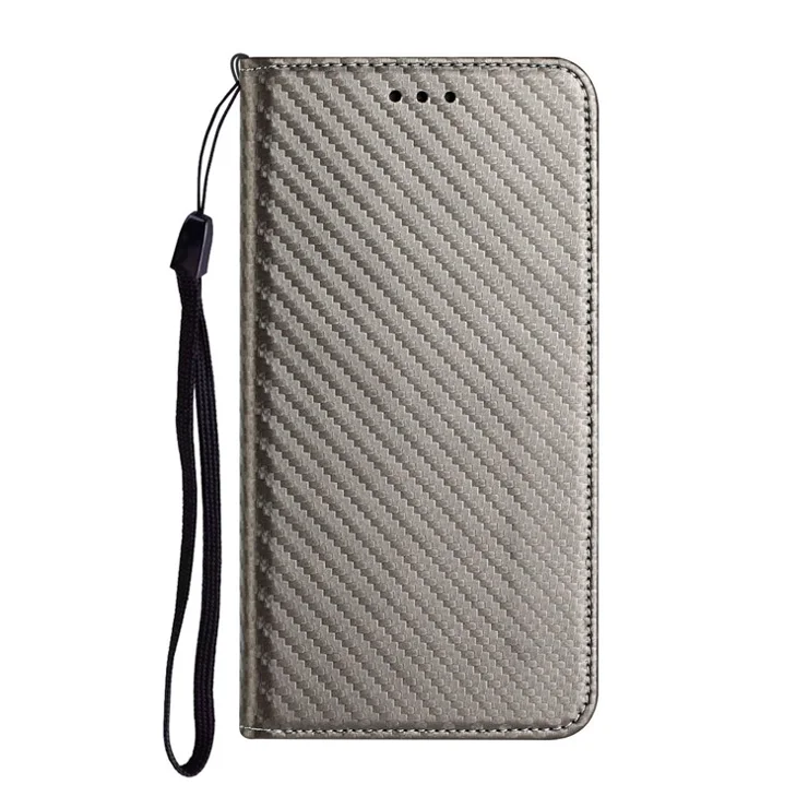 PU Leather Phone Case Lightweight Anti-scratch Carbon Fiber Texture Stand Wallet Design Auto-absorbed Phone Shell for Samsung Galaxy A03s (166.5 x 75.98 x 9.14mm) - Grey