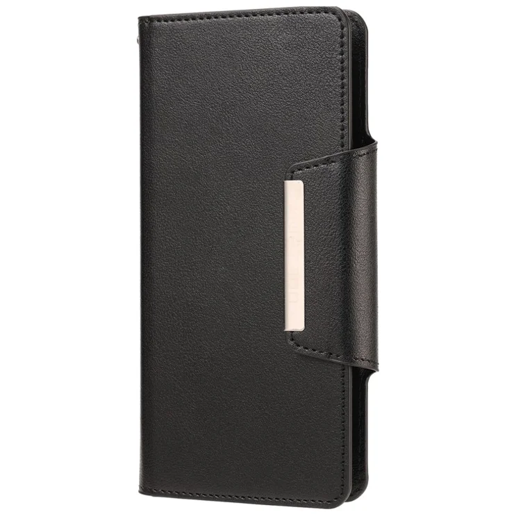 Stylish Well-protected Ultra-thin Detachable Leather Case Built-in Metal Sheet Wallet Anti-fall Phone Cover for Samsung Galaxy S21 FE 5G/S21 Fan Edition - Black