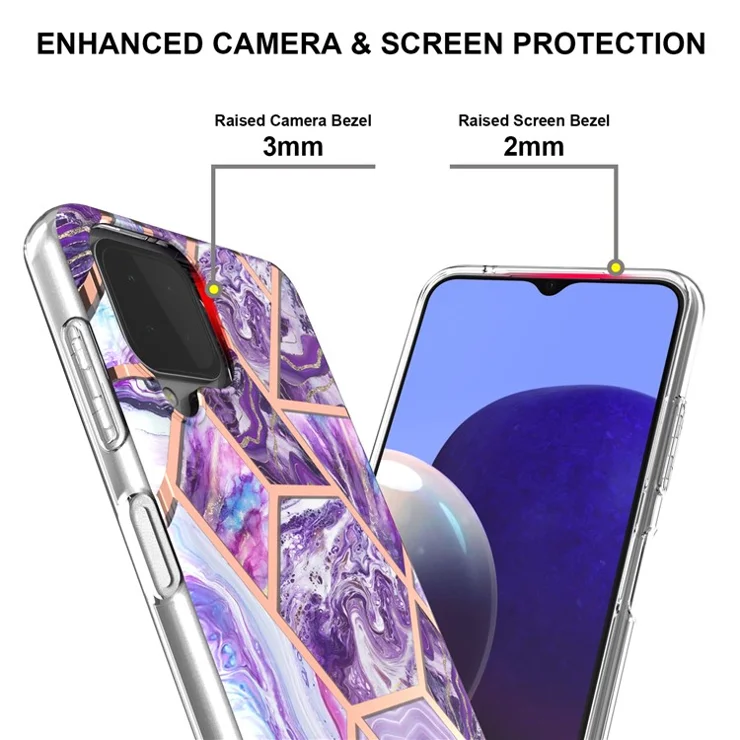 Electroplating TPU Phone Cover 2.0mm Thick Marble Pattern Printing Anti-scratch IMD Soft Phone Case for Samsung Galaxy A22 4G (EU Version) / M32 (Global Version) - Dark Purple