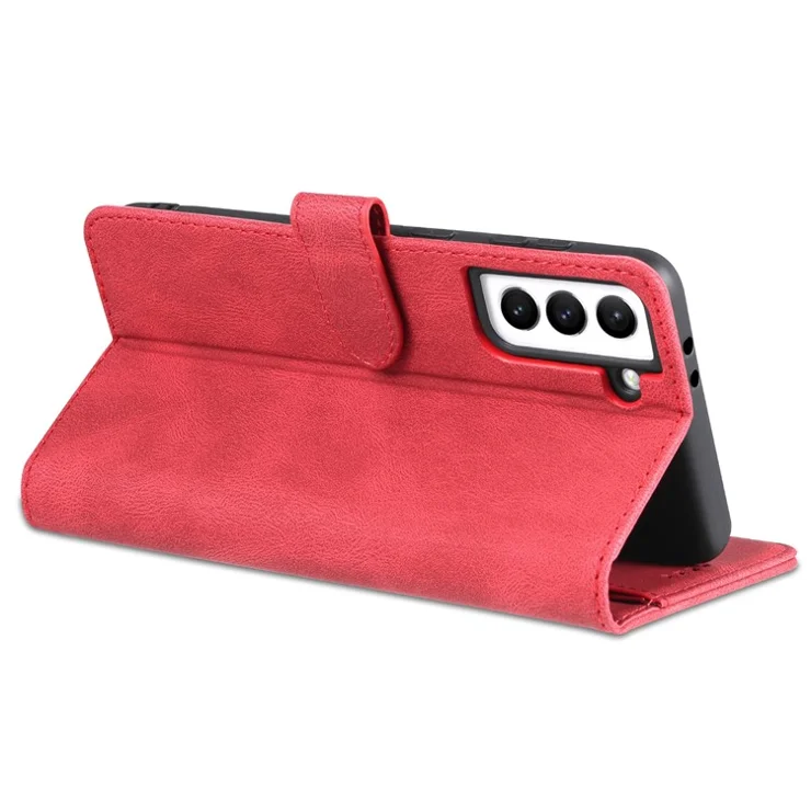 AZNS PU Leather Cover Stand Wallet Folio Flip Phone Case Protector for Samsung Galaxy S22+ 5G - Red