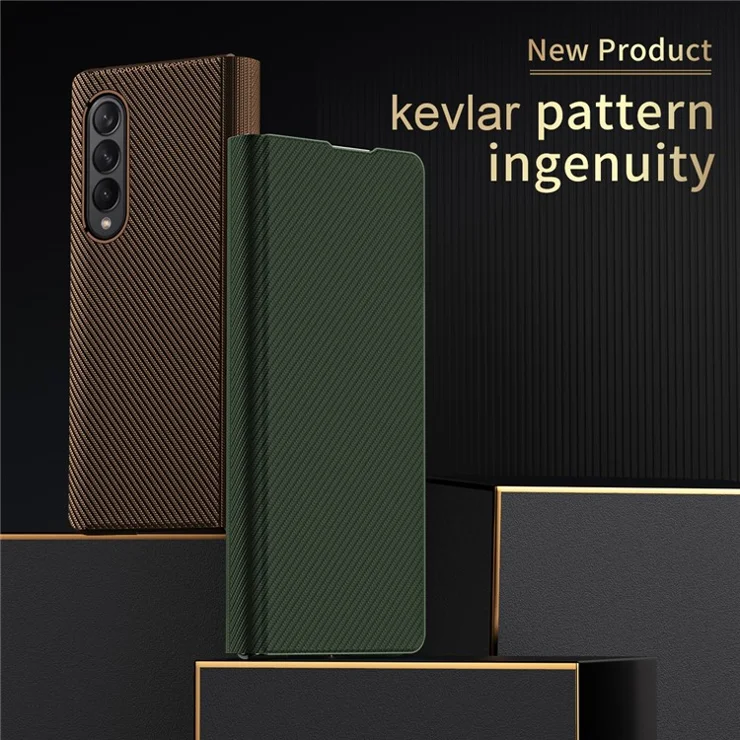 Kevlar Texture Anti-fingerprint Magnetic Absorption PU Leather + PC Phone Cover Case for Samsung Galaxy Z Fold3 5G - Green