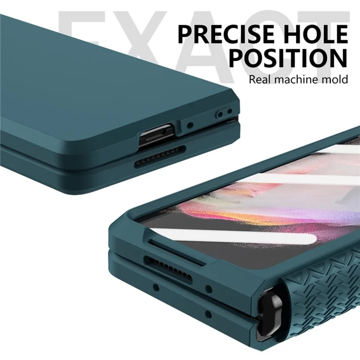 Shockproof PC Back Panel + TPU Hinge Flipping Phone Case Cover for Samsung Galaxy Z Fold3 5G - Green