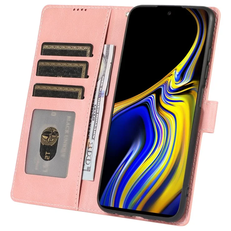 PU Leather + TPU Phone Case Wallet Stand Cover with Strap for Samsung Galaxy A03s (166.5 x 75.98 x 9.14mm) - Pink