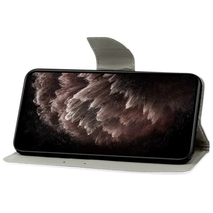 Cross Texture PU Leather Wallet Case Pattern Printing Stand Magnetic Flip Cover with Strap for Samsung Galaxy A33 5G - Purple Butterfly