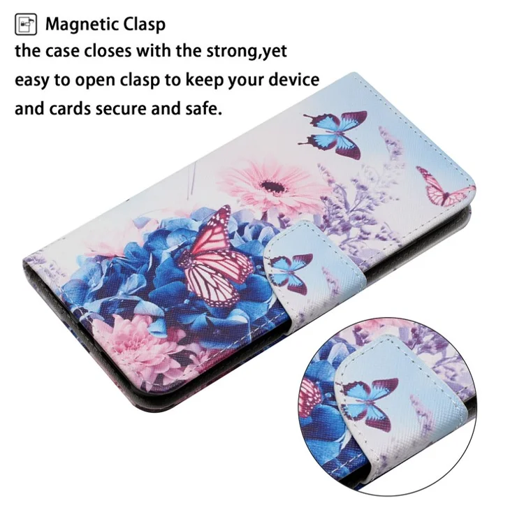 Cross Texture PU Leather Wallet Case Pattern Printing Stand Magnetic Flip Cover with Strap for Samsung Galaxy A33 5G - Purple Butterfly