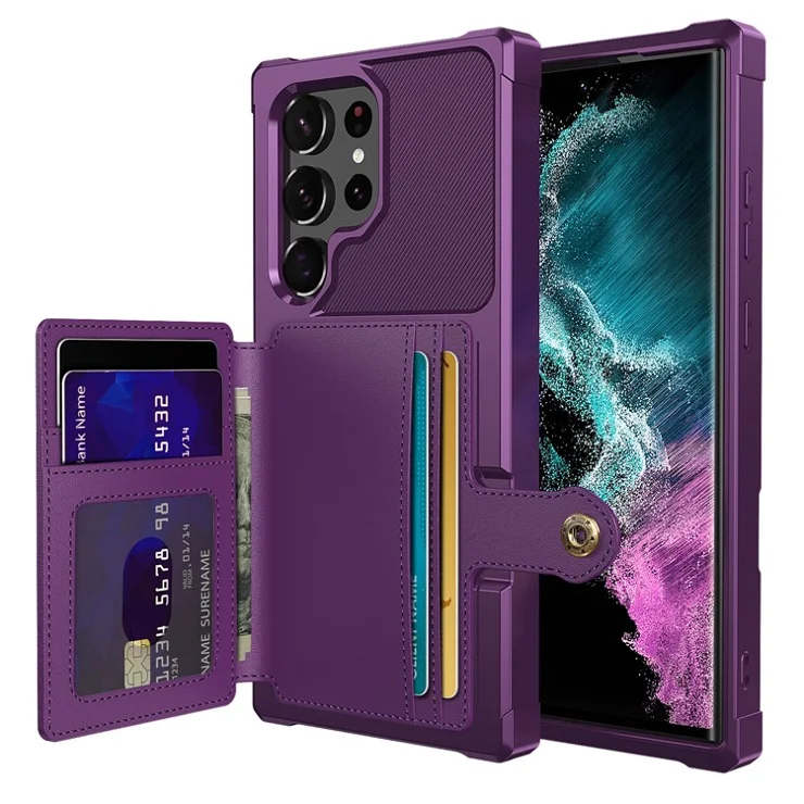 ZM03 For Samsung Galaxy S22 Ultra 5G Case PU Leather+TPU Phone Cover Support Magnetic Car Mount - Purple