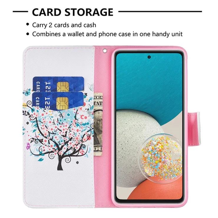 Pattern Printing PU Leather Folio Flip Adjustable Viewing Stand Wallet Cover Phone Case Shell for Samsung Galaxy A53 5G - Flower Tree