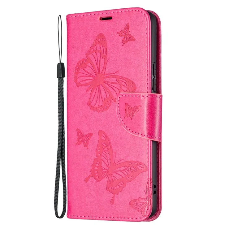 Multiple Butterfly Imprinted PU Leather Flip Folio Cover Wallet Stand Shockproof Protective Cover with Strap for Samsung Galaxy A53 5G - Rose