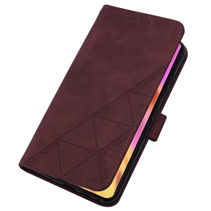 PB2-1 Series Stylish Lines Imprinting Magnetic Clasp Anti-dust Mobile Phone Bag Case PU Leather + TPU Stand Wallet Phone Cover with Shoulder Strap for Samsung Galaxy S20 Plus 4G/5G - Wine Red