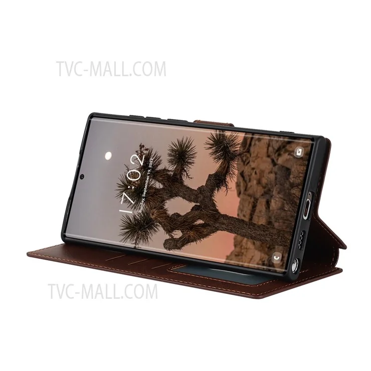 Retro Matte PU Leather Case Wallet Flip Stand TPU Shockproof Cover with RFID Blocking for Samsung Galaxy S22 Ultra 5G - Dark Brown