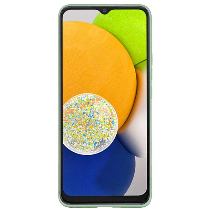 For Samsung Galaxy A03 (164.2 x 75.9 x 9.1mm) Microfiber Lining Scratch-resistant Soft Liquid Silicone Phone Case Cover with Strap - Green