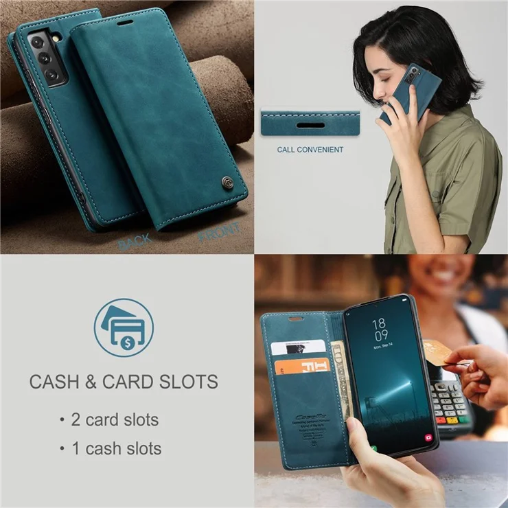 CASEME 013 Series TPU Inner Lining Cover Wallet Stand Design Lightweight Auto-absorbed PU Leather Phone Case for Samsung Galaxy S22+ 5G - Green