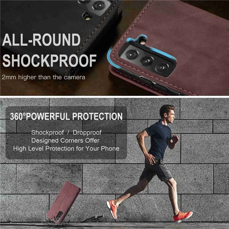 CASEME 013 Series TPU Inner Lining Cover Wallet Stand Design Lightweight Auto-absorbed PU Leather Phone Case for Samsung Galaxy S22+ 5G - Red