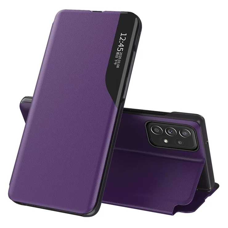 Light Thin View Window PU Leather Well-protected Foldable Stand Phone Cover for Samsung Galaxy A73 5G - Purple