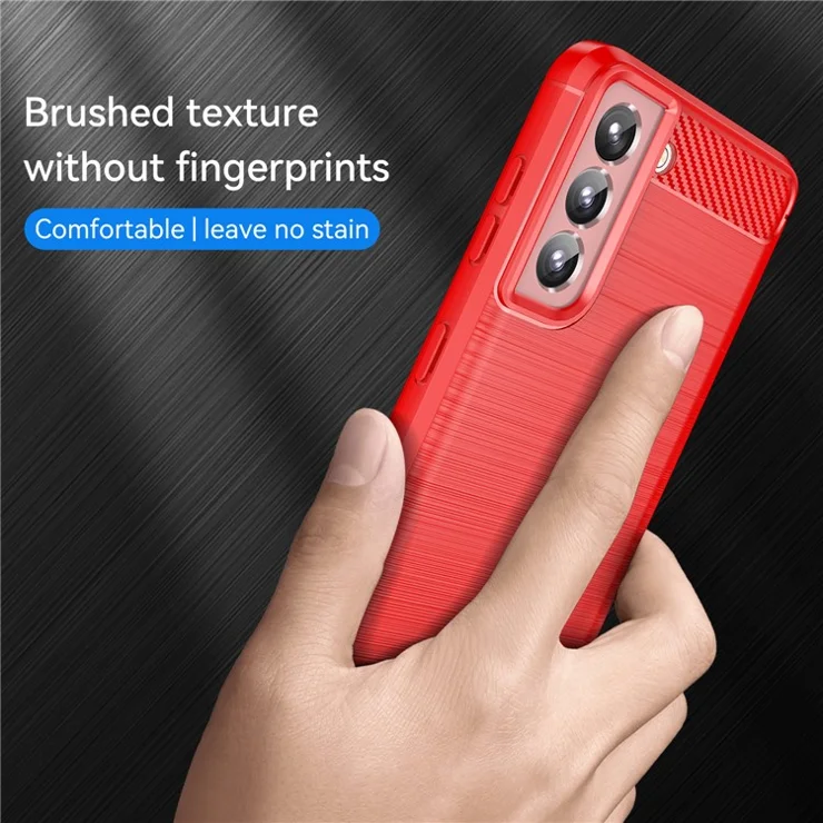 1.8mm Heat Dissipation TPU Case Anti-Scratch Anti-Fall Carbon Fiber Texture Phone Cover with Brushed Surface for Samsung Galaxy S21 4G/5G - Red