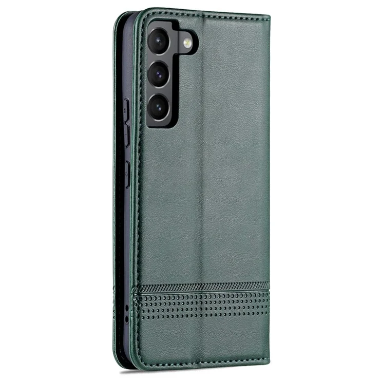 AZNS Magnetic Auto-absorbed Full Protection Phone Cover PU Leather Stand Wallet Phone Case for Samsung Galaxy S22+ 5G - Green