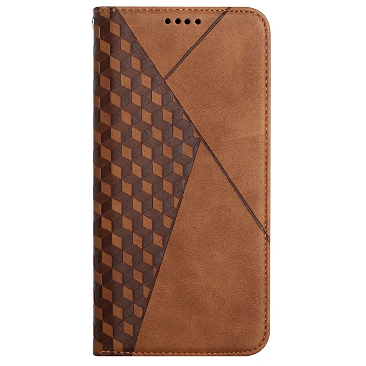 Cellphone Cover Skin-touch Feeling Rhombus Imprinting Magnetic Auto-absorbed PU Leather Case Stand Wallet for Samsung Galaxy A13 4G / A13 4G LTE - Brown