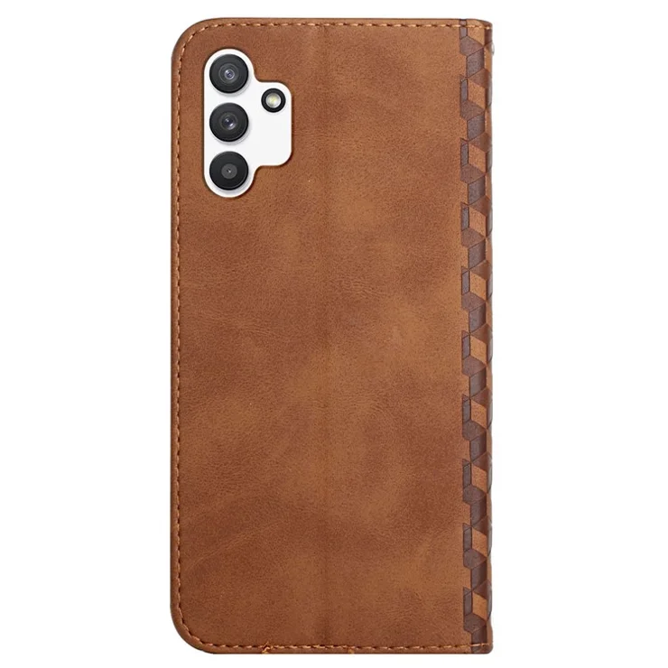 Cellphone Cover Skin-touch Feeling Rhombus Imprinting Magnetic Auto-absorbed PU Leather Case Stand Wallet for Samsung Galaxy A13 4G / A13 4G LTE - Brown