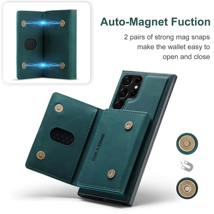 DG.MING M2 Series Anti-fall Magnetic 2-in-1 Wallet Phone Case Shockproof Phone Protector Support Wireless Charging for Samsung Galaxy S22 Ultra 5G - Green